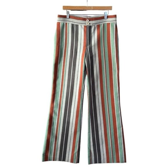 Chloe Multi Colored Sea Green Brick & Slate Strip Wide Leg Pants Size 40 / US 8 - Picture 4 of 11